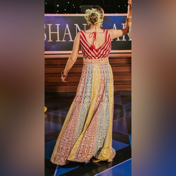 Red and Yellow Embellished Maxi A-Line Lehenga - Picture 1 of 7